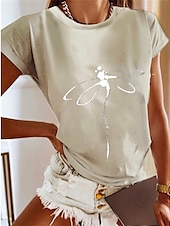 cheap Animals tee-Women&#039;s T Shirt Dragonfly Basic Short Sleeve Round Neck Regular Tops Daily Weekend Print Black White Blue Gray Summer