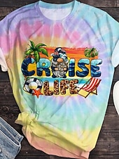ieftine tricou Art &amp; Design-Pentru femei Tricou Cravată Scrisă Casual Manșon scurt Rotund Topuri obișnuite Zilnic Imprimeu Verde Deschis Roz Îmbujorat Mov Curcubeu Vară