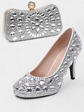 abordables Officiel-talons aiguilles ornés de cristaux dorés avec pochette assortie – ensemble de soirée et de mariage élégant pour femme