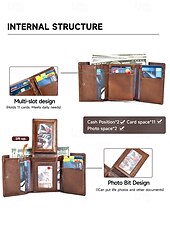 זול ארנקים-ארנק עור אמיתי חוסם rfid לגברים - עיצוב משולש עם חריצי כרטיסים, חלון מזהה ותא מזומנים, מסוגנן ומאובטח לשימוש יומיומי או למתנות חום כהה שחור חום