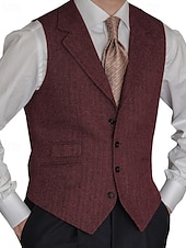 cheap Men&#039;s Vest-Men&#039;s Vest Gilet Vacation Business Daily Date Fashion Casual Spring &amp;  Fall Buttons Pocket Polyester Comfortable Plain Single Breasted One-button Lapel Regular Fit Black Red Burgundy Navy Blue Vest