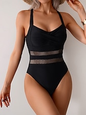 billiga One-piece-baddräkter-Dam Badkläder En bit Monokini Baddräkt Öppen rygg Magkontroll Hög midja Semester Standkläder Ensfärgat V-hals Ärmlös Baddräkter
