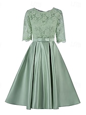 preiswerte Teelänge-A-Linie Kleid Brautmutterkleid Formal Elegant einfach Juwel-Ausschnitt Knöchellänge Tee-Länge Satin Halbarm mit Spitzen-Schleife(n) Blumen Derby Kleid Renntag Kleid 2025