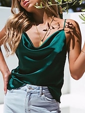 abordables Débardeurs et camisoles femme-Débardeur femme sans manches élégant stylé uni haut régulier à bretelles dos nu bleu marine vert été