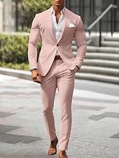 abordables Trajes casuales-Trajes de boda casuales de lino para hombres verde guisante rosa de verano color sólido ajuste estándar 2 piezas de un solo botón
