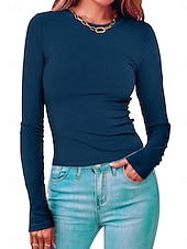 economico Magliette-Per donna Polo maglietta Liscio Vintage Di tendenza Manica lunga Rotonda Top corti Giornaliero Per uscire Nero Bianco Rosa Verde militare Rosso Primavera Autunno Inverno