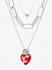preiswerte Halskette für Damen-Damenhalskette mit rotem Herzanhänger und schwarzem Rosendesign – romantischer Gothic-Schmuck für den Valentinstag, Partys und besondere Anlässe