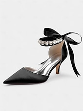 cheap Semi-Formal-Blue Satin Pointed-Kitten Heels with Rhinestone Ankle Strap and Bow Tie - Elegant Wedding or Evening Shoes