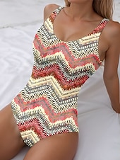 cheap One-piece swimsuits-Women&#039;s Swimsuits One Piece Monokini Swimsuit Backless Tummy Control High Waist Slim Vacation Vintage Color Block U Neck Sleeveless Bathing Suits