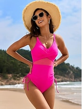 billiga One-piece-baddräkter-Dam Badkläder En bit Monokini Baddräkt Nät Öppen rygg Magkontroll Hög midja Smal Semester Standkläder Ensfärgat V-hals Ärmlös Baddräkter