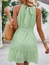 ieftine Rochii de soare-Pentru femei Rochie Mini Rochie casual Rochie A line Stilat De Bază Casual Vacanță Zilnic Fit regulat Simplu Fără manșon Gâtul halter Trifoi Caisă Vară