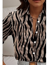 cheap Women&#039;s Art&amp;Design Tops-Women&#039;s Shirt Animal Geometric Casual Long Sleeve Shirt Collar Regular Tops Work Daily Buttons Print Black Spring Fall Winter