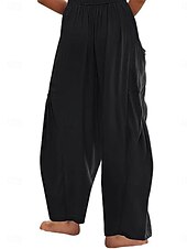 preiswerte Schlichte Hose aus Baumwollleinen-Damen Shorts aus Baumwollleinen Leinen-inspirierte Hosen Hose aus Baumwollleinen Mode Streetwear Knöchellang Mittlere Taillenlinie Einfach Tasche Elastischer Bund Bequem Weich Mikroelastisch Outdoor