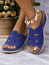 cheap Comfort Sandals-Women&#039;s Red Slip-On Sandals with Cut-Out Design, Comfortable Sole and Casual Style for Summer Wear and Daily Outings