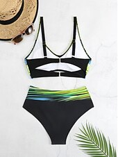preiswerte Bikini-Sets-Damen Badeanzug Bikinis 2 Stück Cheeky-Bikinihose Bademode Rückenfrei Schlank Urlaub Strandbekleidung Farbblock V Ausschnitt Ärmellos Badeanzüge