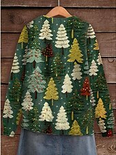 preiswerte Strickjacken und Oberbekleidung-Unisex Pullover Rundhals Langarm 3D Baummuster Urlaub festlich Winter Wärme lässig Komfort grün rot weiß gold Schneeflocken Design