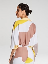 cheap Shirts,Tops &amp; Blouses-Satin Contrast Knot Front Balloon Sleeve Shirt