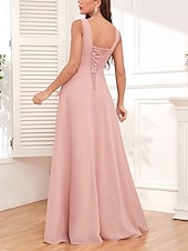 abordables Robes de demoiselle d&#039;honneur-Robe en A Robe de demoiselle d&#039;honneur Col en V Sans manches Élégante Longueur de sol Chiffon avec volants  fente avant  fronces