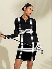 billiga Kvinnors golfkläder-Dam Vandringspolotröja Svart Långärmad Solskydd Överdelar Rand Höst Vinter Golfkläder för damer Kläder Outfits Bär kläder
