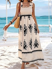 levne Boho šaty-Dámské Dlouhé šaty Maxi šaty Volnočasové šaty Áčkové šaty Letní šaty Boho šaty Čechy Havajské stylové Dovolená Denní Rande Běžný Grafika Bez rukávů Hranatý Černá Světlá růžová Rubínově červen