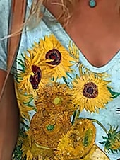 abordables T-shirt floral-Femme T shirt Animal Spot Multicouleur mode Décontractées Manche Courte Col V Hauts réguliers du quotidien Imprimer Bleu Eté