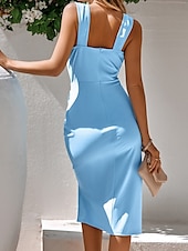 levne Bodycon Club Dresses-Dámské Midi šaty Šaty na párty Formální šaty Zavazovací šaty Elegantní Formální Párty Svatební host Zásnuby Běžný Bez vzoru Bez rukávů Do V Černá Tmavě zelená Světle modrá Léto Jaro Podzim
