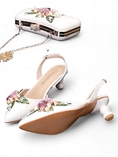 ieftine Semi-formal-Set de pantofi albi cu toc pisicuță cu ornamente florale de epocă și set clutch asortat pentru femei - ideal pentru nunți și ocazii formale