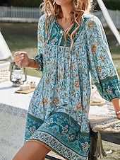 voordelige Boho-jurken-Dames Mini-jurk Casual jurk Boho chique jurken A lijn jurk Boho-jurk Bohemen leuke Style Stijlvol Vakantie Dagelijks Strand Ruim Passend Grafisch Halve mouw V-hals Blozend Roze Groen Zomer Lente