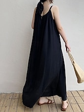cheap Dresses-Women&#039;s Long Dress Maxi Dress Linen-Inspired Dresses Casual Dress Cotton Linen Dress Slip Dress Stylish Casual Vacation Daily Date Regular Fit Plain Sleeveless Crew Neck Black Navy Blue Gray Summer