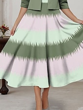ieftine Rochie cu dungi și geometrică-Rochie midi femei set rochie două piese rochie imprimată elegantă ombre imprimeu mânecă semi lungă gât rotund zilnic verde deschis primăvara toamna regular fit