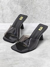 economico Sandali Eleganti-sandali da donna con tacco a spillo trasparenti marroni con punta quadrata – muli moderni ed eleganti per feste, abbigliamento casual e uscite estive