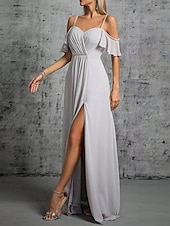 cheap Bridesmaid Dresses-A-Line Bridesmaid Dress V Neck / Sweetheart / Spaghetti Strap Short Sleeve Elegant Floor Length Chiffon / Spandex with Ruffles / Draping / Ruching