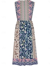 olcso Bohém ruhák-Női Midi ruha hétköznapi ruha Boho ruha Elegáns Szüret Stílusos Vakáció Napi Normál Grafika Ujjatlan Terített nyak Fekete Medence Szürke Világoskék Nyár Tavasz