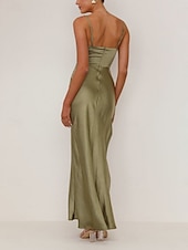 abordables Vestidos de fiesta-Mujer Vestido maxi Vestido de Fiesta Vestido de raso Elegante Sensual Formal Fiesta Invitado a la boda Pedida Ajuste regular Plano Sin Mangas Cuello Barco Negro Rosa Azul Piscina Verde Trébol Verano