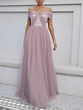 ieftine Rochii de Domnișoare de Onoare-Linia -A Rochie Domnișoară Onoare De Pe Umăr Fără manșon Elegant Lungime Podea Nailon cu Eșarfă / Panglică 2022