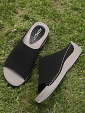 baratos Sandálias Confortáveis-sandálias femininas slip-on com cabedal em malha trançada, design aberto e sola acolchoada para uso casual no verão e conforto diário