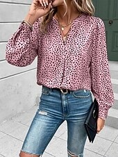 abordables Hauts de Travail pour Femmes-Femme Chemise Chemisier Léopard mode Décontractées manche longue Col cranté Hauts réguliers du quotidien Imprimer Blanche Rose Claire Eté Printemps