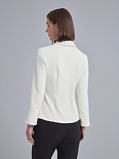 billige Kvinne Enkle Topper-Dame Dresskjorter Arbeidsskjorter Helfarge Formell Kontor Fritid / hverdag Kjegle Erme Svart Hvit Dreie blusset krage skjorter Langermet Elegant Mote Fritid hverdag Krage Vår
