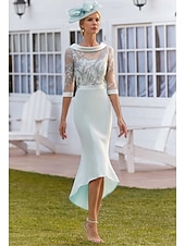 economico Lunghezza del tè-Abito a Sirena  Tromba per la Madre della Sposa Abito Elegante Vintage Collo Gioiello Asimmetrico Lunghezza Tè Tessuto Estensibile Maniche Corte con Pizzo Abito Derby per la Giornata delle Corse 2025