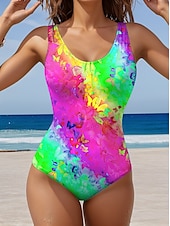 billige Onepiece badedrakter-Damebadetøy Éndelt Badedrakt Flerfarget Sommerfuglblomsttrykk Ermeløs Scoop Hals Stretchstoff Sommer Strandbadetøy Poolside Motemote Tilgjengelig i Flere Størrelser