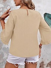 ieftine Bluze simple-Pentru femei Bluză Culoare solidă Elegant Zilnic Stilat Lungime Manșon 3/4 Stil Nautic Topuri obișnuite Zilnic Muncă Concediu Negru Roșu-aprins Trifoi Kaki Vară Primăvară Toamnă