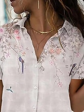 voordelige Bloemen Blouses-Dames Overhemd Blouse Knop Afdrukken Bloemig Stijlvol Casual Korte mouw Overhemdkraag Normale tops Dagelijks blauw Lichtgroen Blozend Roze Zomer Lente