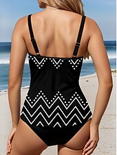 olcso Tankinik-Női fürdőruhák Tankini 2 Részes Csípős fürdőruha Hátul Nyitott Hasformázó Magas Derékú Karcsú Vakációs Strandon Viselhető Grafikás Geometrikus U Nyakú Ujjatlan fürdőruhák
