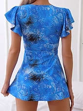 preiswerte Schwimmresse-Damen Bademode Schwimmdresses 2-teilig Cheeky Tankini Badeanzug Bauchkontrolle hohe Taille schlank Urlaub Strandbekleidung grafischer V-Ausschnitt ärmellose Badeanzüge