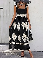 levne Boho šaty-Dámské Dlouhé šaty Maxi šaty Volnočasové šaty Áčkové šaty Letní šaty Boho šaty Čechy Havajské stylové Dovolená Denní Rande Běžný Grafika Bez rukávů Hranatý Černá Světlá růžová Rubínově červen