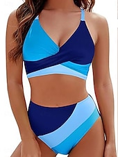 olcso Bikiniszettek-Női Fürdőruha Bikini 2 darab Merész Fürdőruha Nyitott hátú Magas derék Vékony Szabadság Strandruházat Színes V-alakú Ujjatlan Fürdőruhák