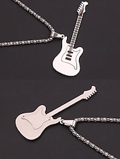 abordables Joyas para hombres-Collar con colgante de guitarra para hombre: joyería de estilo rock de acero inoxidable dorado y plateado para amantes de la música y ocasiones especiales.