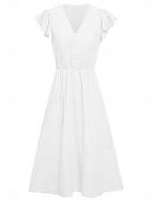 economico Abiti in pizzo bianco-Per donna Vestito longuette Vestito bianco Abito casual Abito linea A Moda Essenziale Informale Da mare Giornaliero Standard Liscio Senza maniche A V Bianco Verde Estate Primavera