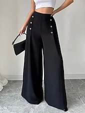 cheap Wide Leg &amp; High Waisted-Women&#039;s Culottes Wide Leg Elegant Casual Daily Full Length High Waist Inelastic Office Casual Daily Black Summer Spring Fall Regular Fit