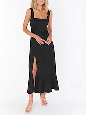 cheap White Graduation Dresses-Women&#039;s Long Dress Maxi Dress Graduation Dress A Line Dress Summer Dress Cami Dress Elegant Stylish Vacation Daily Date Regular Fit Plain Sleeveless Square Neck Black White Light Green Pink Summer